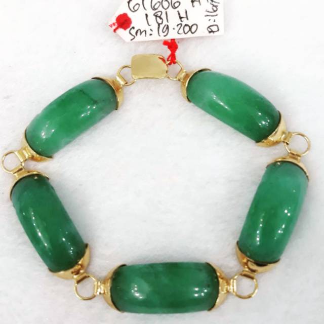 GL606H181H gelang emas permata batu jade giok hijau plipit emas asli perhiasan antik new vintage
