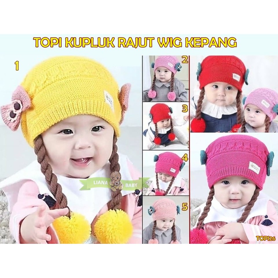 TOPI26 TOPI KUPLUK RAJUT WIG KEPANG TOPI ANAK