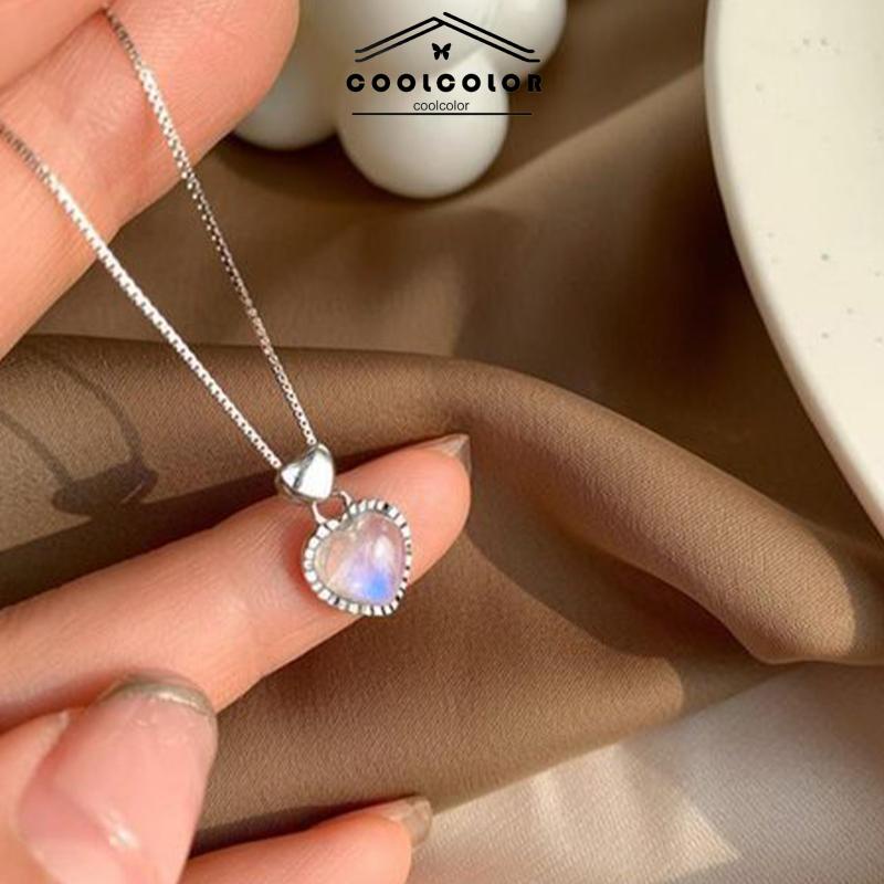 COD❤️Kalung Wanita Moonstone Cinta Liontin Manik-manik Gelang Kecil Gaya Sederhana Fashion Aksesoris Murah Jewelry