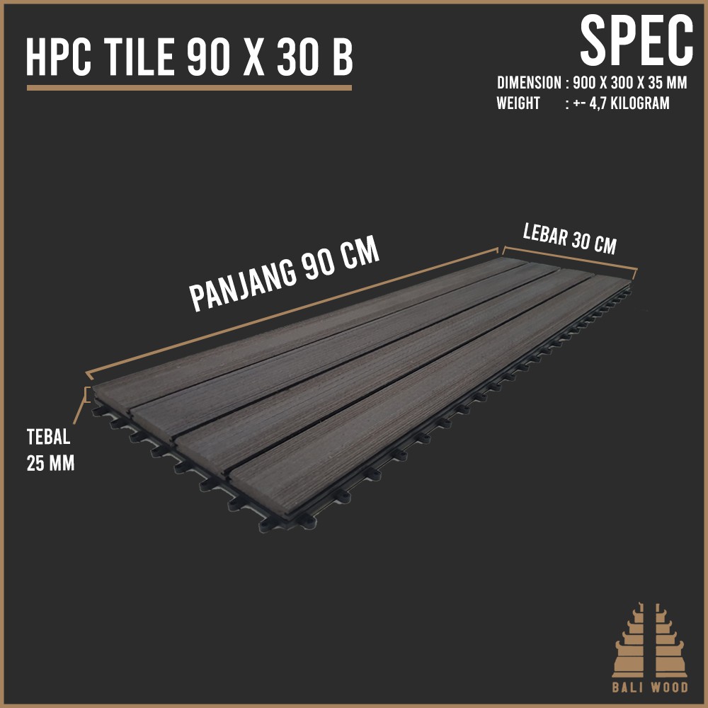 HPC (WPC) Tile 90x30 B cm DIY kayu ulin runnen lantai