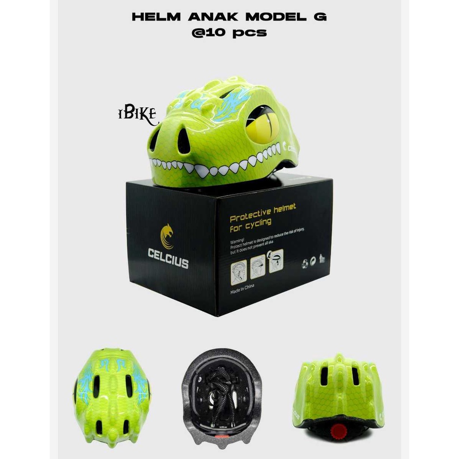 Helm sepeda Anak Dino Dragon kids bicycle helmet trex celcius odessy
