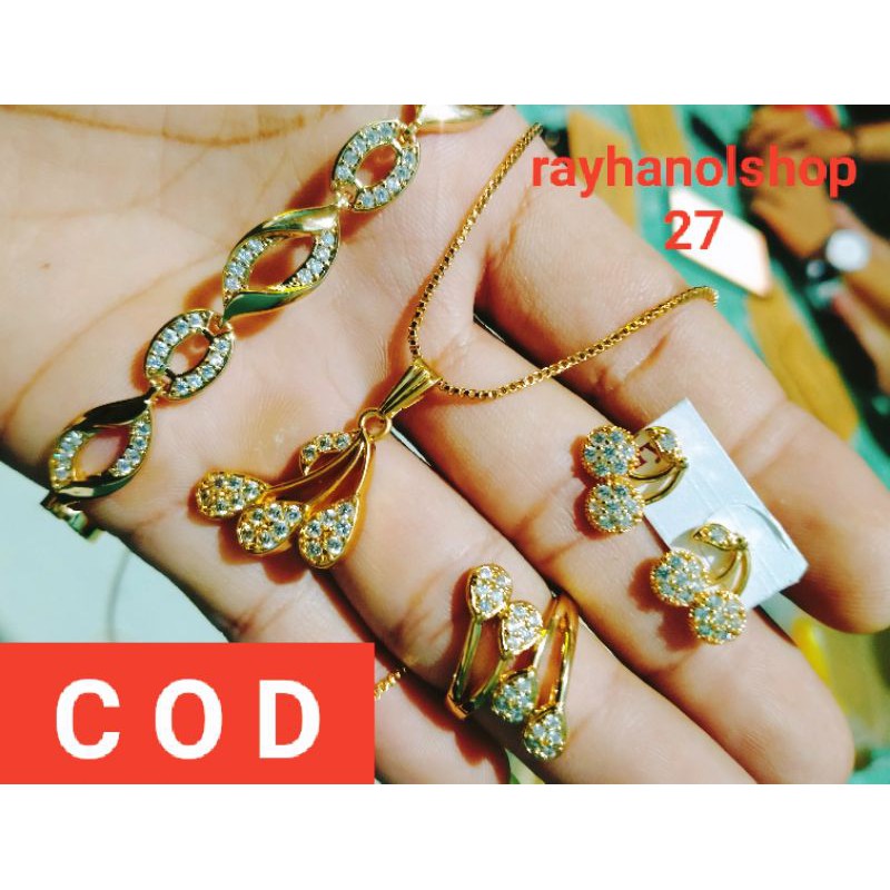 SET TERBARU PERHIASAN WANITA TITANIUM MOTIF TANGKAI FULL PERMATA CRISTAL PUTIH ANTI LAPIS EMAS 22 K