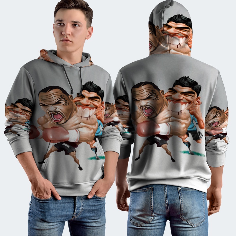 Jaket Hoodie Fullprint Suarez VS Tyson Funny Bahan Polyester Jersey