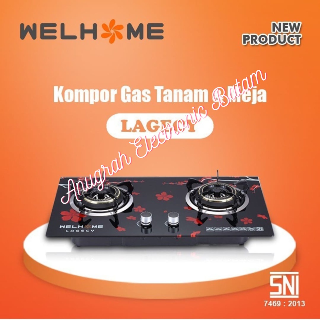 Jual Kompor Tanam Duduk Gas Kaca Tungku Welhome Tempered Glass