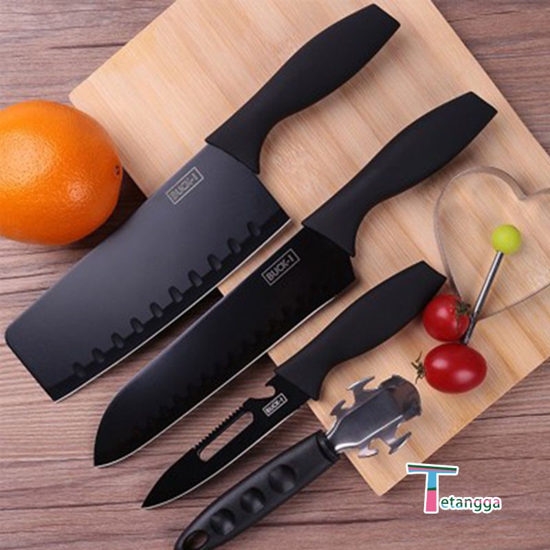 Set Pisau Dapur isi 5pcs Hitam  Pisau Set 5 pcs Black Black Kitchen Knife Set 5 Pieces High-quality