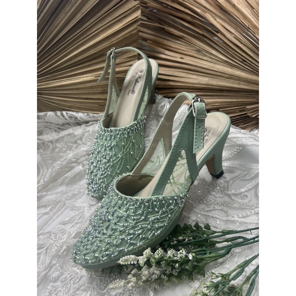 sepatu wanita wedding Sabrina hijaumint 7cm lancip