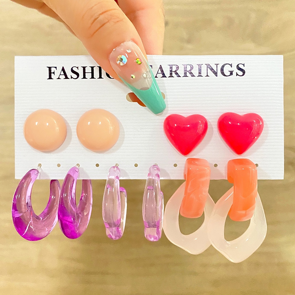 6 Pasang / set Anting Geometris Bahan Akrilik Resin Gaya Vintage Untuk Wanita