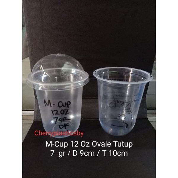 MCup bening 12 oz PLUS TUTUP DATAR gelas cup janji jiwa u cup cup oval tebal isi 50pcs Terbaru