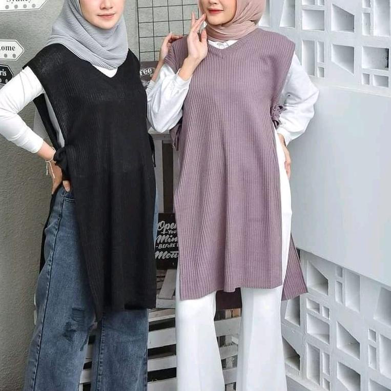 ❁ Long Vest Knit long Tunik Rompi Rajut Tunik Panjang Wanita Rompi Tali Rajut ✱