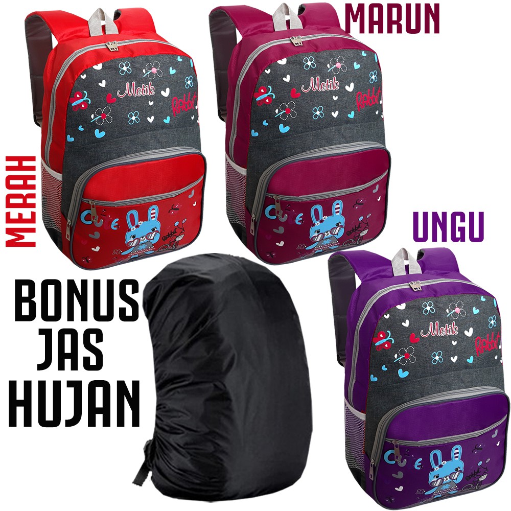 Tas Anak Perempuan karakter Rabbit Gratis Jas Hujan - Tas Ransel Anak Perempuan - Tas Sekolah Anak