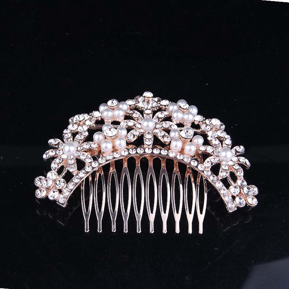 Needway  Bridal Flower Rhinestone Crystal Pearl Hair Comb