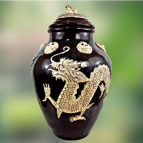 Guci Motif Naga Ukiran Timbul