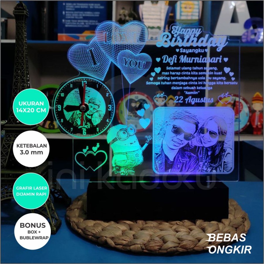 KADO BIRTHDAY LAMPU LED AKRILIK CUSTOM - PAKE JAM