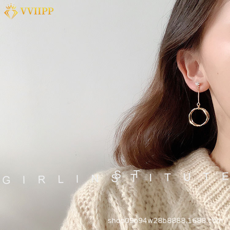 Korean Simple Fashion Circle Diamond Geometric Gold Earrings Elegant Retro Earring Jewelry Accessories