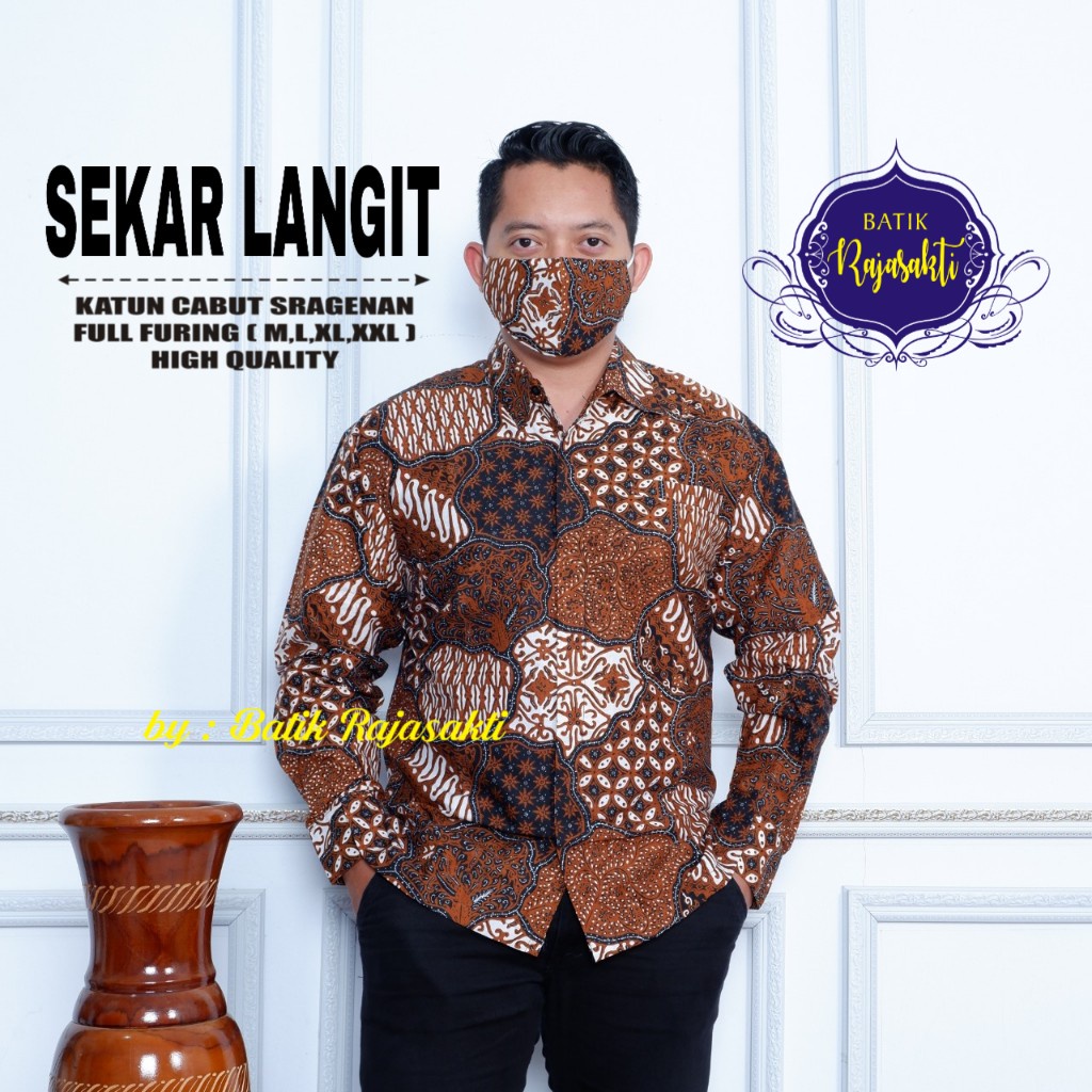 SEKAR LANGIT Batik pria COKLAT FULL FURING  lengan panjang modern  ORIGINAL BAJU PREMIUM KEKINIAN