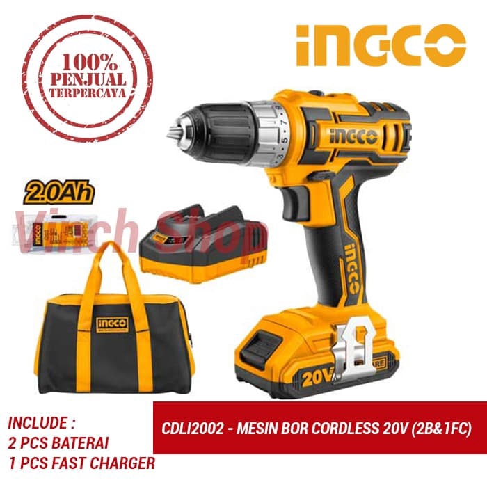 MESIN BOR CORDLESS 20 V MESIN BOR TANGAN WIRELESS INGCO CDLI2002