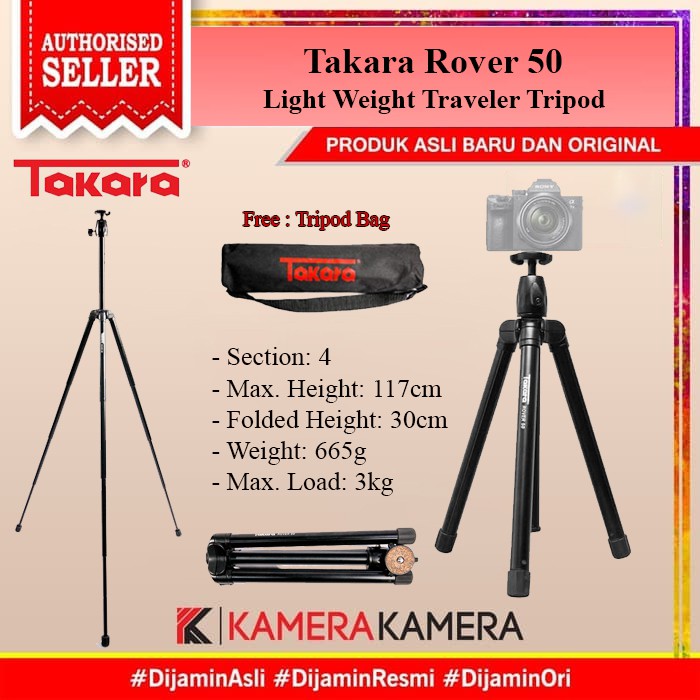 Tripod HP dan Kamera Takara Rover Rover 50 Light Weight Traveler Tripod + Tas Tripod