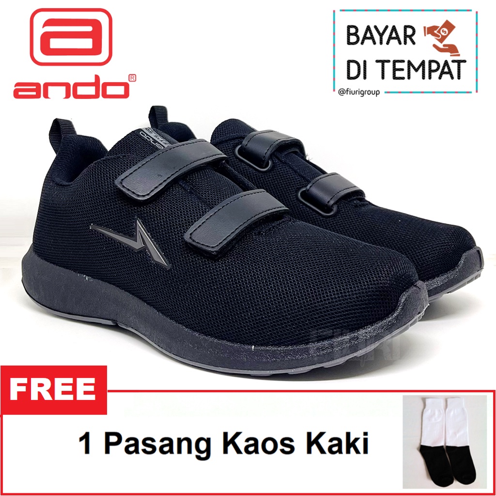 FIURI - ANDO ORIGINAL -  PINO PEREKAT 31-38 FULL HITAM - SEPATU SNEAKERS KANVAS SOL KARET ANAK KECIL PEREMPUAN LAKI-LAKI - SEPATU KETS LUCU FASHION TRENDY - SEPATU SEKOLAH PAUD TK SD KRETEKAN PEREKAT CEWEK COWOK MURAH PROMO DISKON BONUS KAOS KAKI