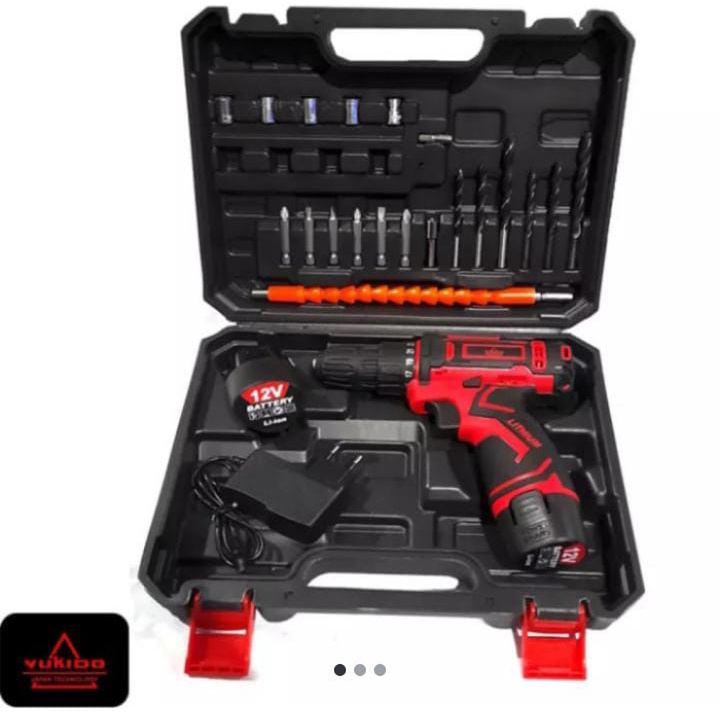 NEW YUKIDO 12V-SET Bor Obeng Bor Baterai 12 Volt Cordless Drill FULL MATA SHOCK OBENG DAN BOR