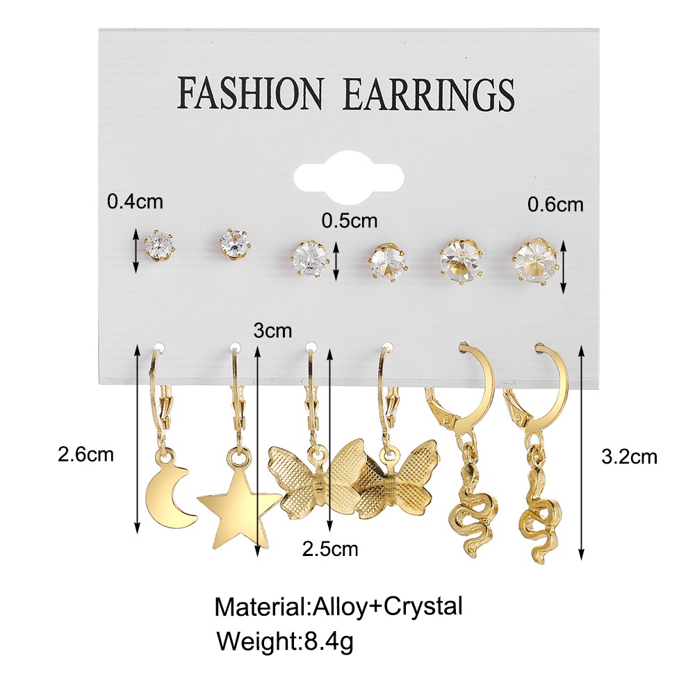 6pcs / Set Anting Tusuk / Stud Bentuk Kupu-Kupu Dengan Rumbai Mutiara Gaya Vintage Untuk Wanita