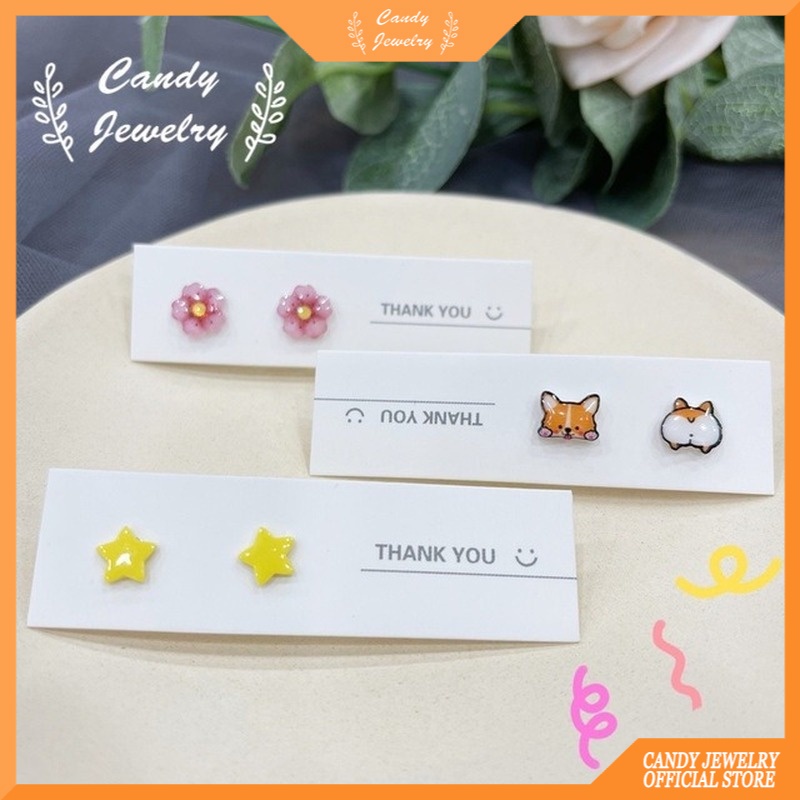 Anting Stud Desain Bintang Lemon Hati Bunga Cakar Kucing Lobak Air Bulan Kelinci Bahan Keramik Untuk Wanita