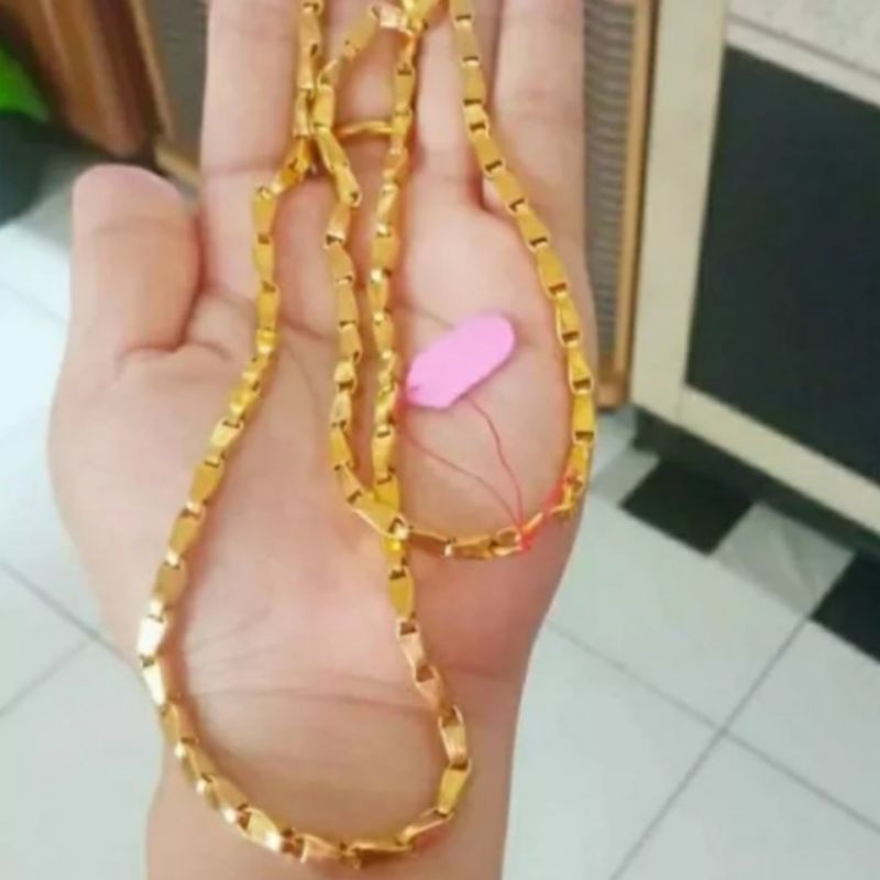 Kalung Padi Titanium Lapis Emas 24k Asli anti Luntur Terlaris