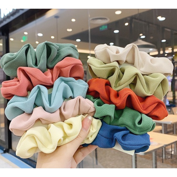 Ikat Rambut Scrunchie Korea Hairband Gelang Kunciran Hijab Lingkar Besar Motif Polos