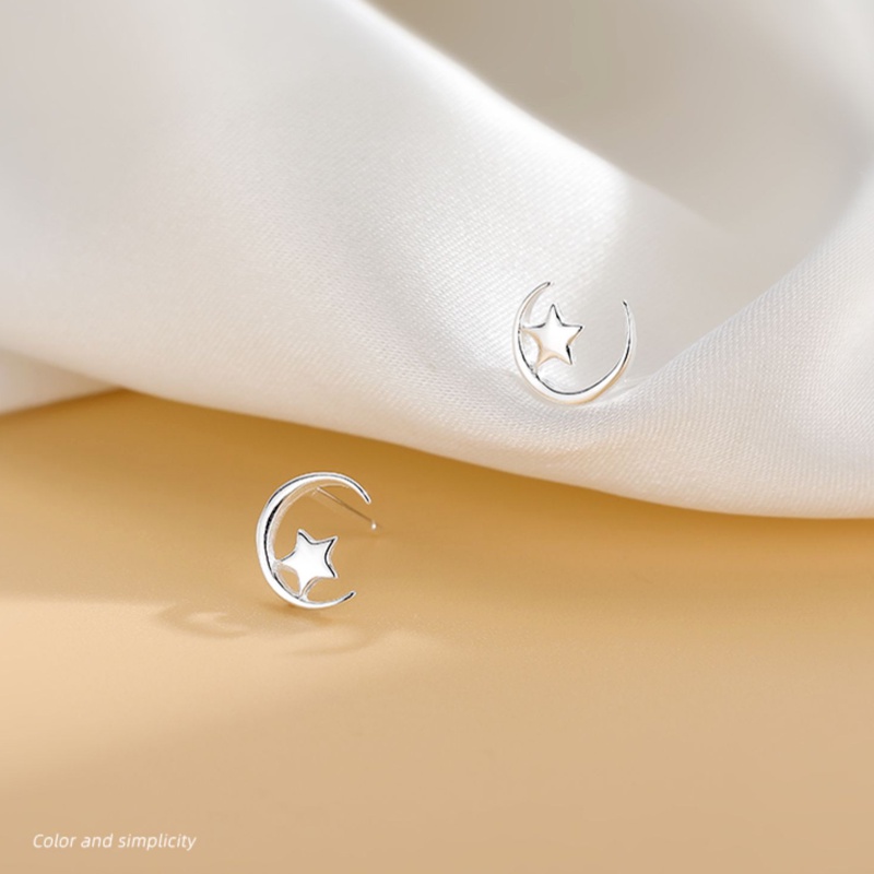 Magic789 Anting Tusuk Sterling Silver 925 Model Bulan / Bintang Gaya Korea Untuk Wanita