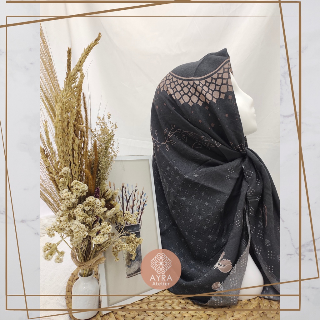 HIJAB SYARI SEGIEMPAT KERUDUNG JUMBO MOTIF JILBAB BESAR KERUDUNG JUMBO LASERCUT 130 cm JILBAB SYAR'I 130cm azzura Aubrey-E black