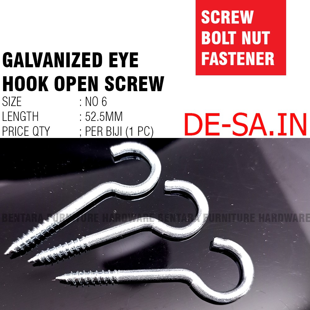 Eye Screw (N0 6) Hook Open Galvanized #6 X 50 MM (5 CM) Kapstok Angkur Dinding Skrup Gantung Kandang Burung Kapstok (Eceran Perbiji)