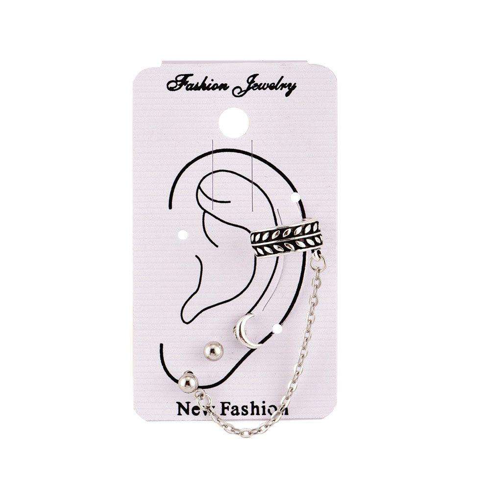 NEEDWAY Needway Anting Set Bulan Daun Sederhana Wanita Aksesoris Fashion Paduan Tindik Drop Telinga Klip