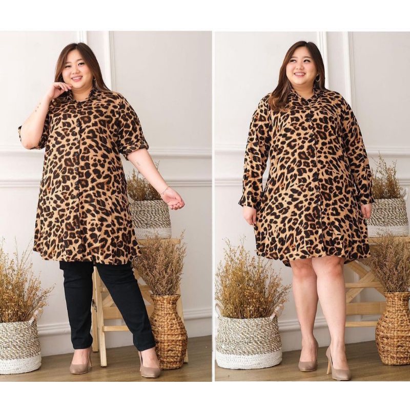 TUNIK KEMEJA WANITA MOTIF LEOPARD JUMBO LD 120