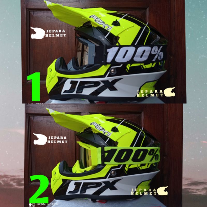 Helm JPX Cross Fox1 Motif X31 Thirty One Yellow Fluo Gloss plus Kacamata goggle google 100 | Helm JP