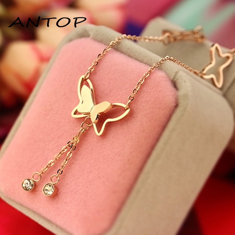 Gelang Kaki Korea Kupu Liontin Retro Wanita Alloy Bracelet Perhiasan Temperamen Ankle Aksesoris ANTOP