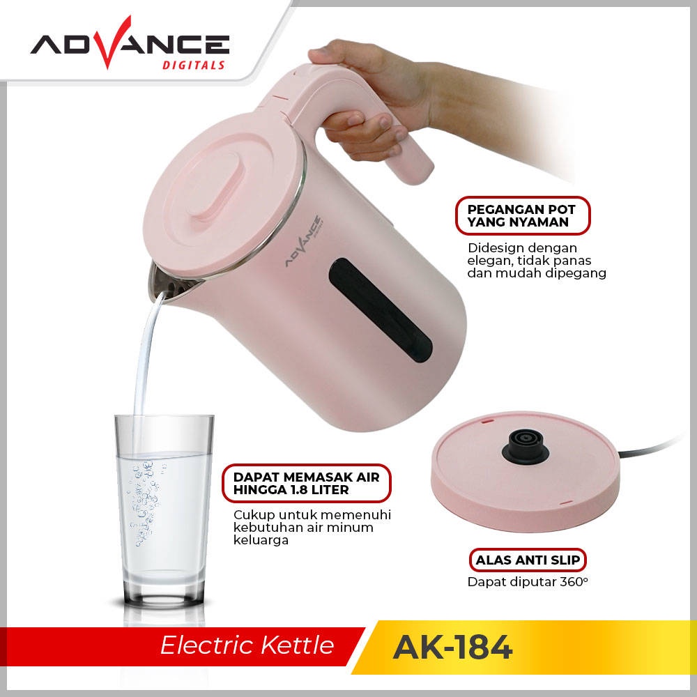 【Garansi 1 Tahun】ADVANCE Cerdas Teko Listrik Pemanas Air Electric Kettle ketel besar otomatis stainless 1.8L
