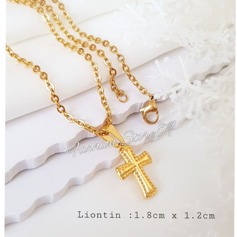 kalung Titanium Salib Gold Kalung Liotnin salib jesus rohani impor titanium gold antikarat