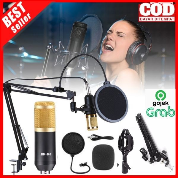 Paket Smule Microphone Mic BM800 Mikrofon Condenser BM 800 BM-800 Pop Filter Stand Mic Karaoke