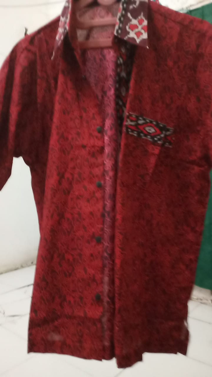 Batik Couple Keluarga Modern  Motif Mego Mendung Merah Maroon Busui Jumbo Termurah -batik Pekalongan