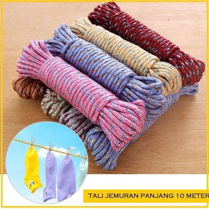 Tali Jemuran Nylon 10 Meter anti slip warna warni laundry hanger baju