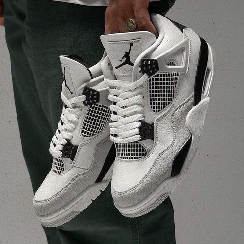 Sepatu Nike Air Jordan 4 Retro Military White Black Putih Hitam Premium