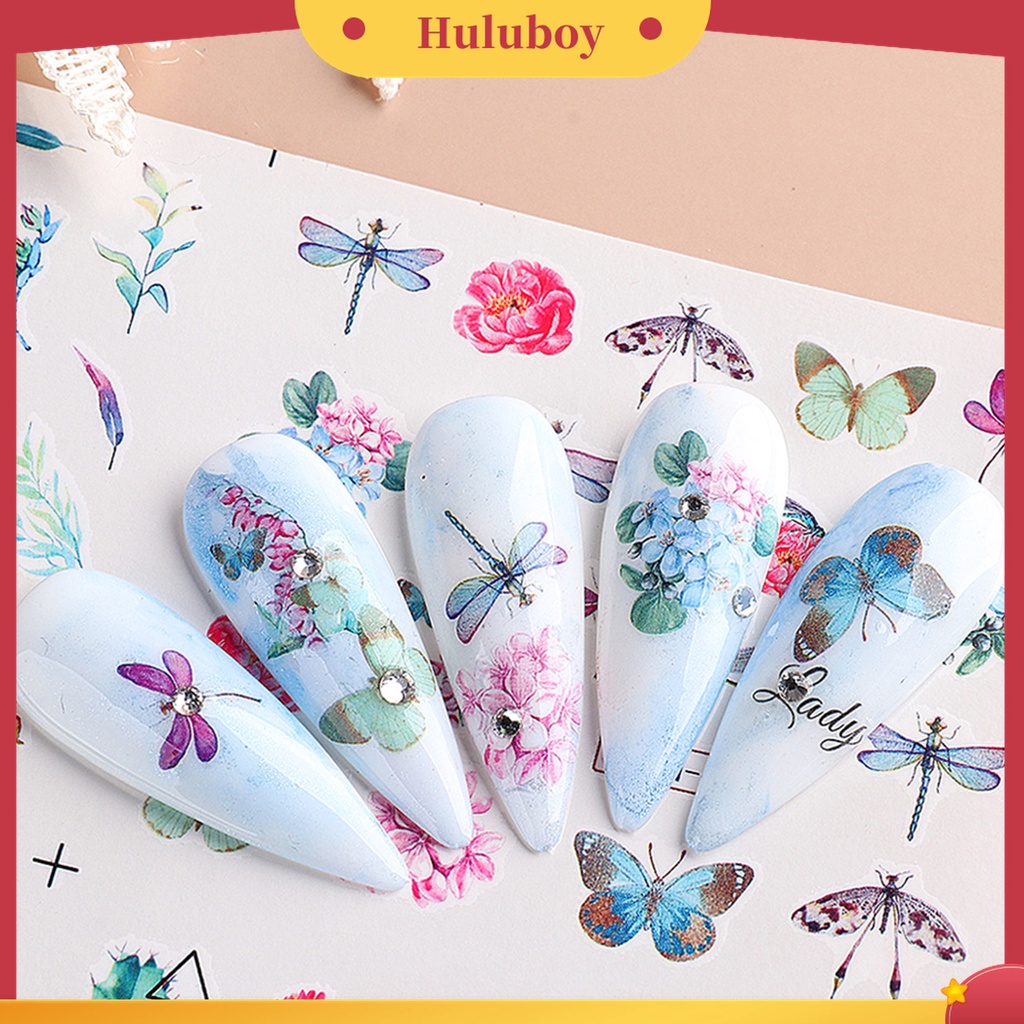 Huluboy Huluboy♡ Stiker Kuku Aneka Motif Bunga / Daun / Cat Air Untuk Manicure