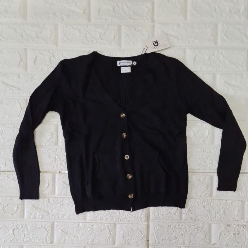 Cardigan outer wanita import Giant basic bahan rajut premium-Hitam