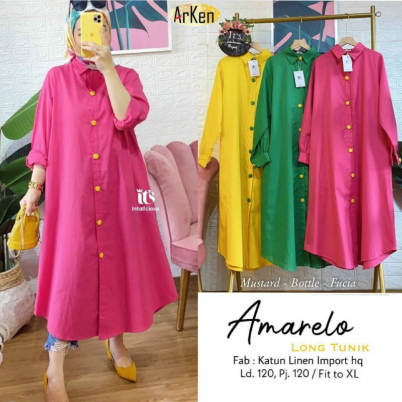 AMARELO LONG TUNIK JUMBO LD 120 BAHAN LINEN PREMIUM