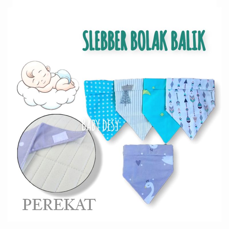 SLEBBER SEGITIGA BAYI 2in 1 MOTIF BOLAK BALIK / CELMEK MAKAN BAYI / BIBS BAYI / TATAKAN AIR LIUR BAYI