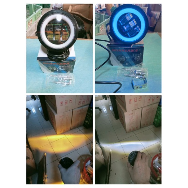 Lampu Tembak Sorot LED cree 3mata 2warna 6d lensa putih kuning Cwl 3 mata high low 30watt foglamp putih kuning angel eyes biru