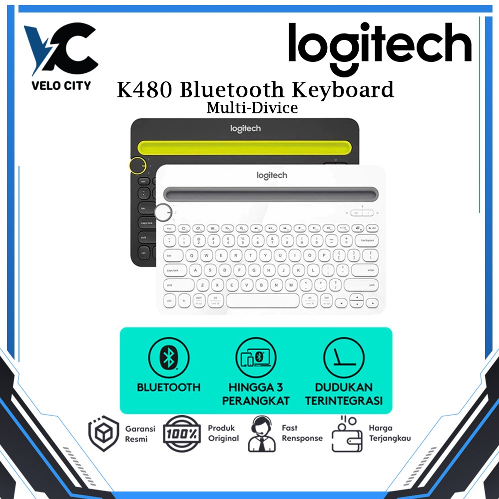 Keyboard Wireless Logitech K480 Multi Device Black Original Garansi 1 Tahun