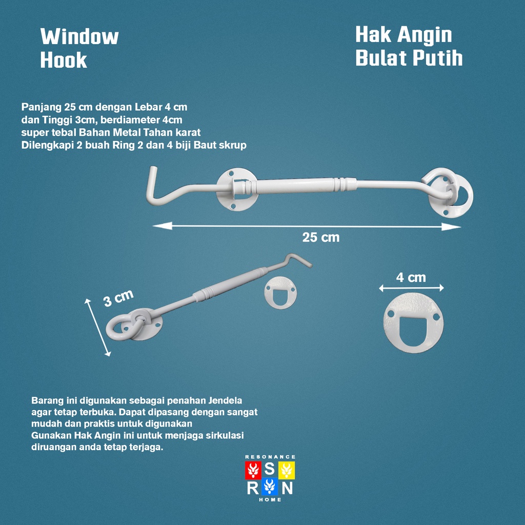 Hak Angin Coating Putih Slot Penahan Bukaan Jendela/ Window Hook | Resonance Home