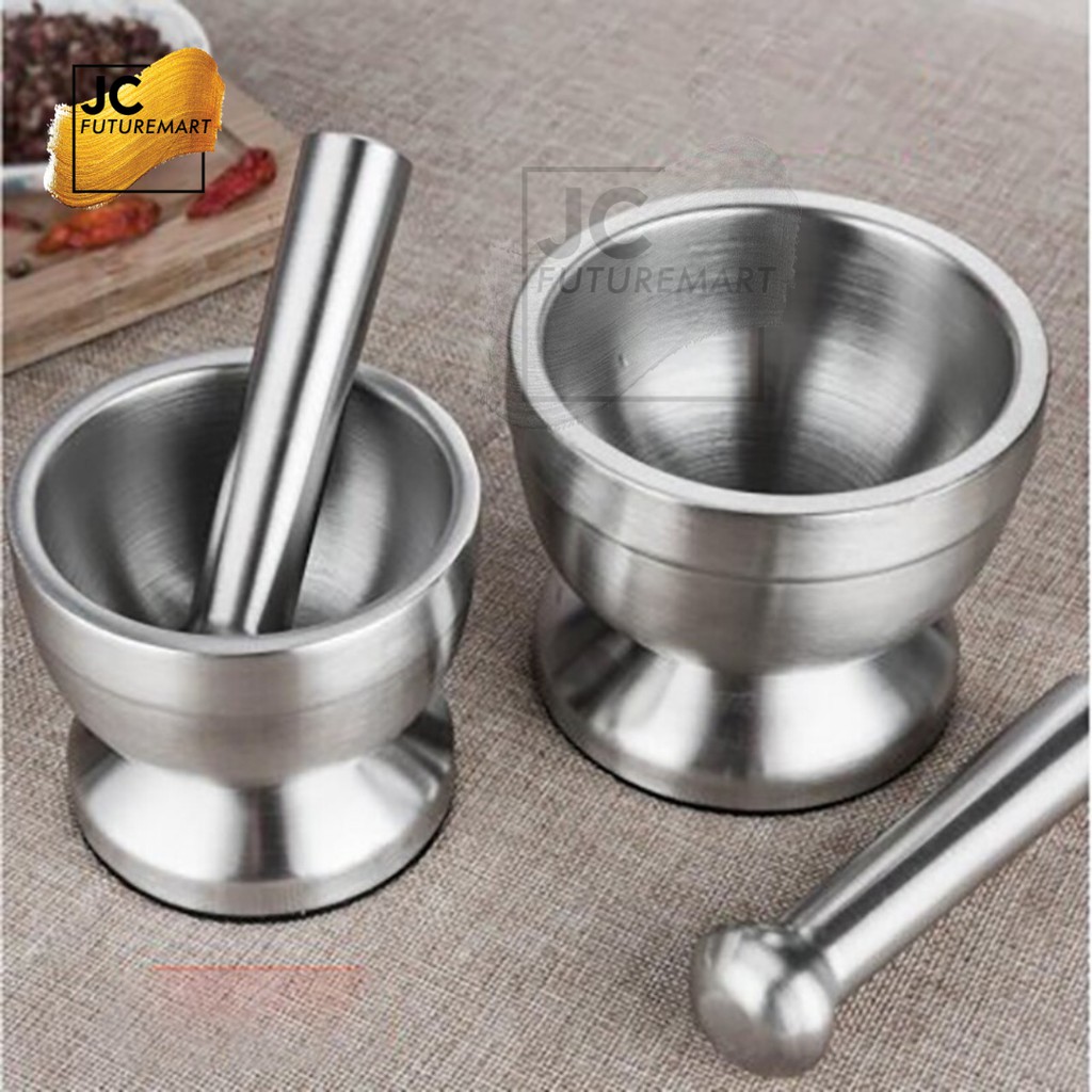 MORTAR PESTLE TUMBUKAN BUMBU OBAT STAINLESS COBEK ULEKAN LUMPANG