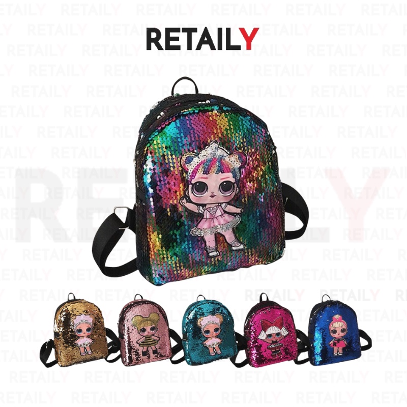 Retaily RY1388 Tas Ransel Anak Karakter LOL Tas Glitter Backpack Sequin Fashion