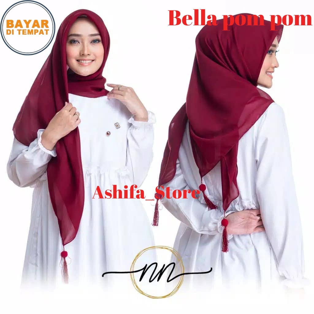 Hijab Segiempat Bella Pom Pom Warna Terlengkap / Kerudung Segiempat Pom-pom warna telengkap / Jilbab Segiempat Pompom warna telengkap / Jilbab Hijab Kerudung Segiempat Terbaru Trend Produk Terbaik Warna Terlengkap-1